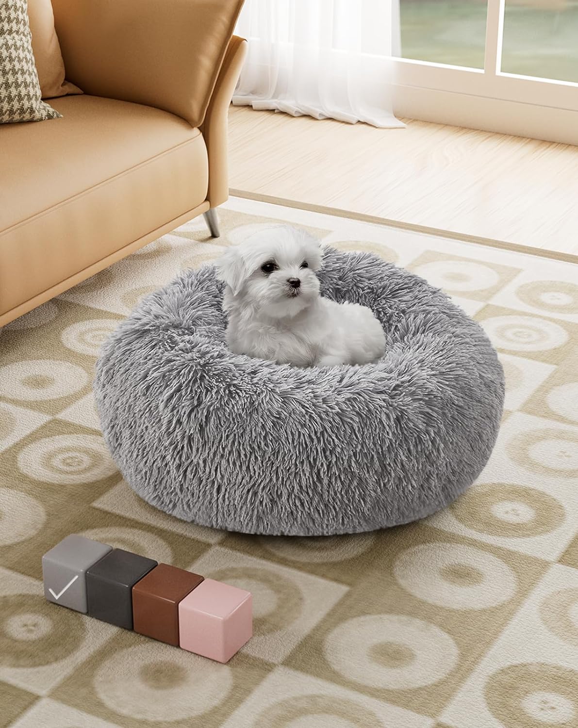 Calming Donut Bed for Dogs and Cats| Small (20 x 20 x 6.5 Inch)|Light Gray|OhGeni - aborderproducts
