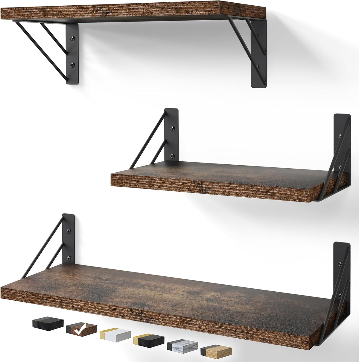 BAYKA | Floating Shelves | Set of 3 | Rustic Brown