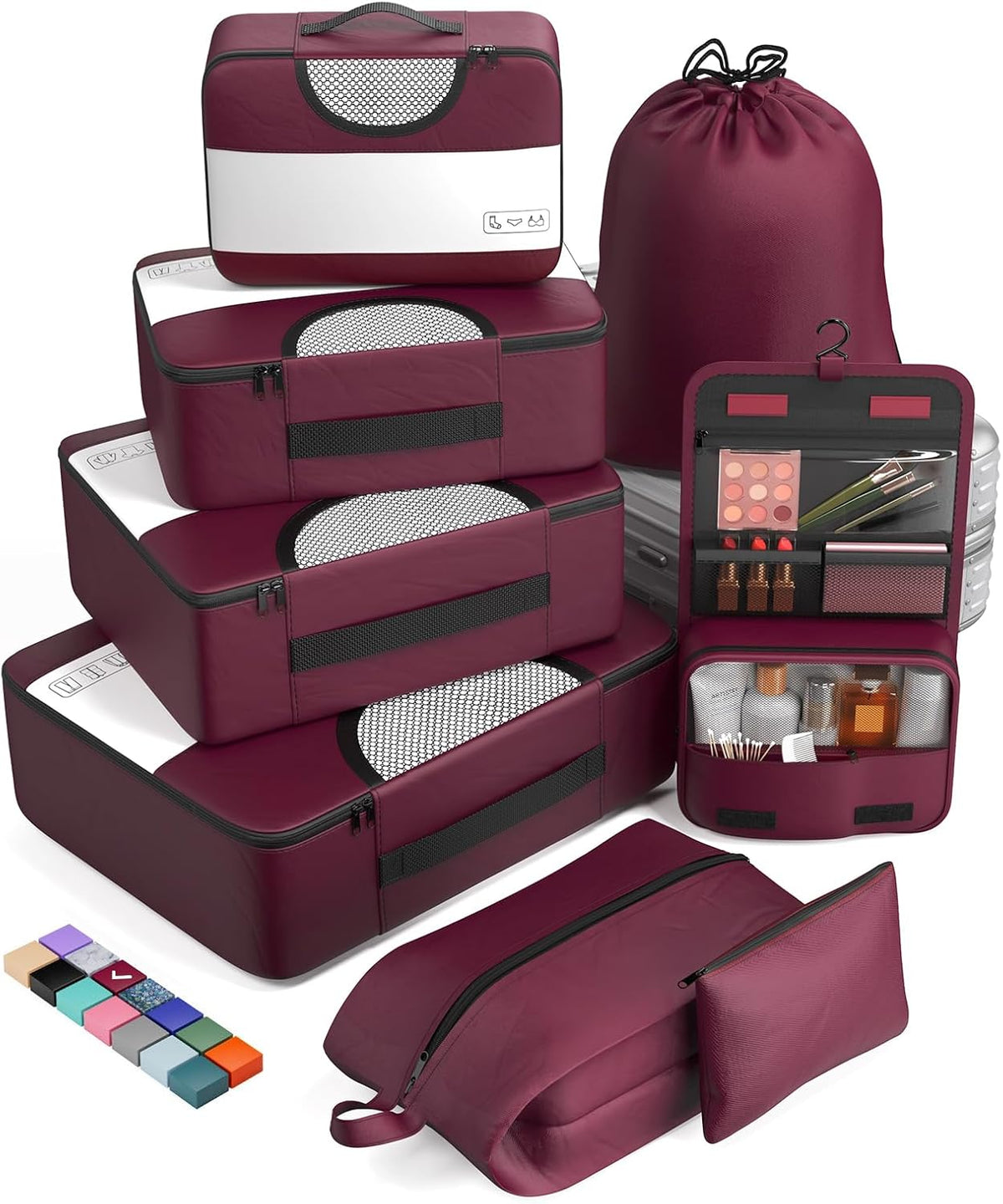 Veken | Packing Cubes | 8 Set | Wine Red