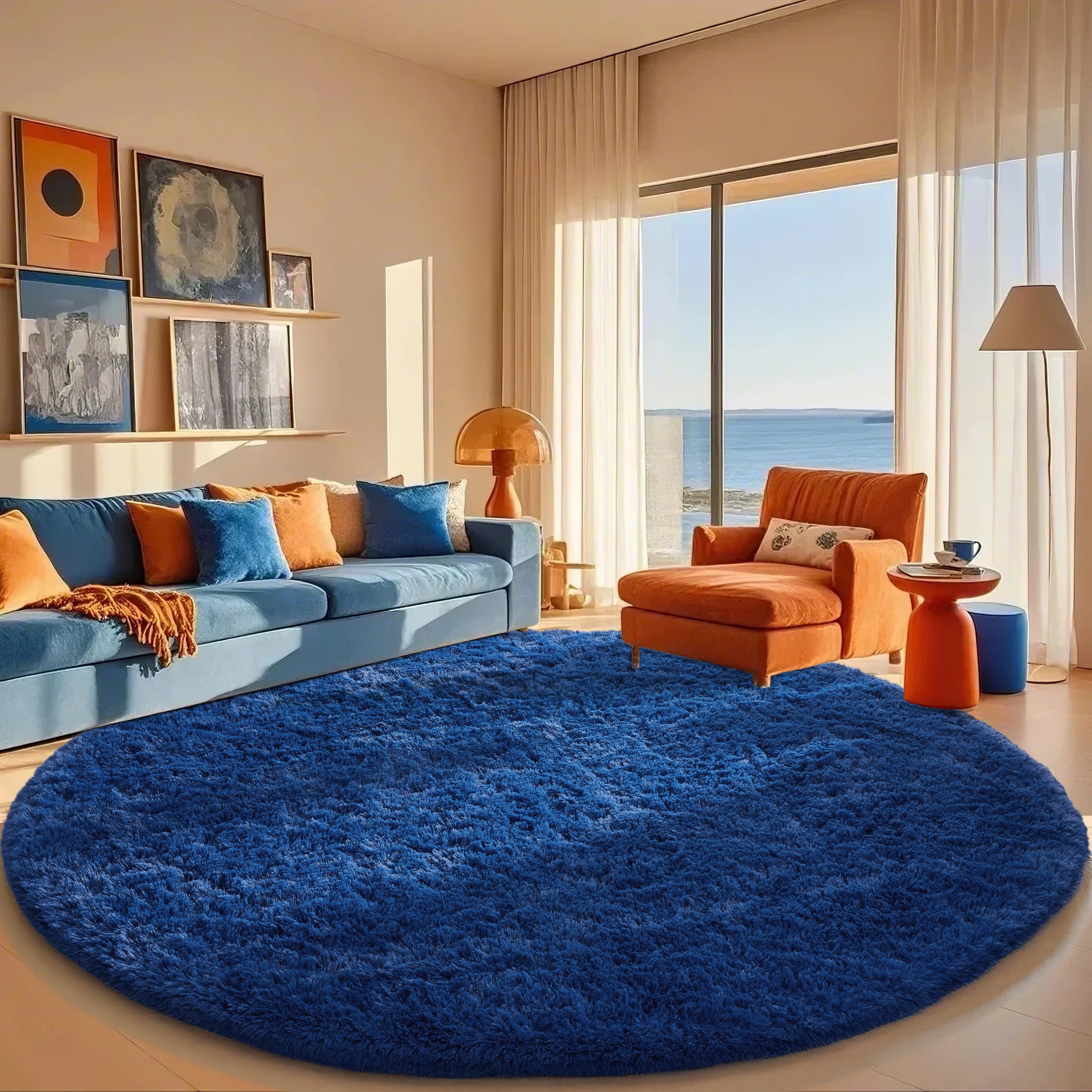 Ophanie | Round Rug | 8 Ft | Blue - aborderproducts