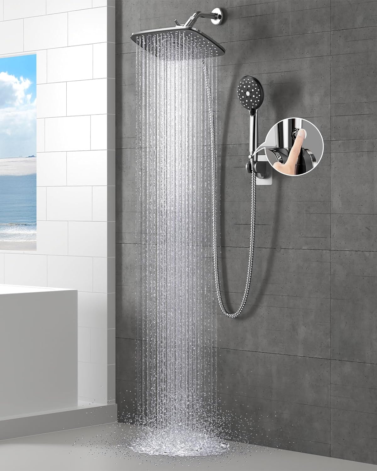 Veken 12 Inch High Pressure Rain Shower Head -Shower Heads with 5 Modes Handheld Spray Combo - Chrome
