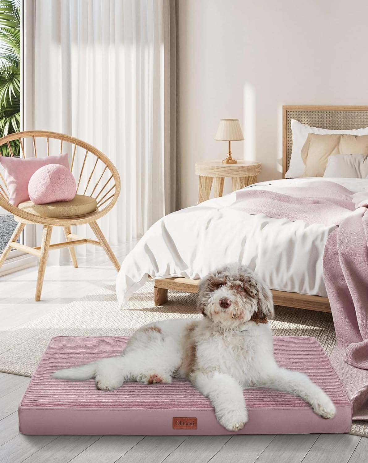 OhGeni | Dog Bed | 35 Inch | Pink - aborderproducts