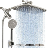 Veken | Rectangle High Pressure Rain Shower Head Combo | 1.8 GPM | Brushed Nickel
