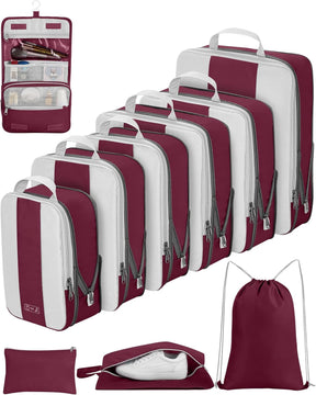 OlarHike | Compression Packing Cubes | 10 Sets | Burgundy