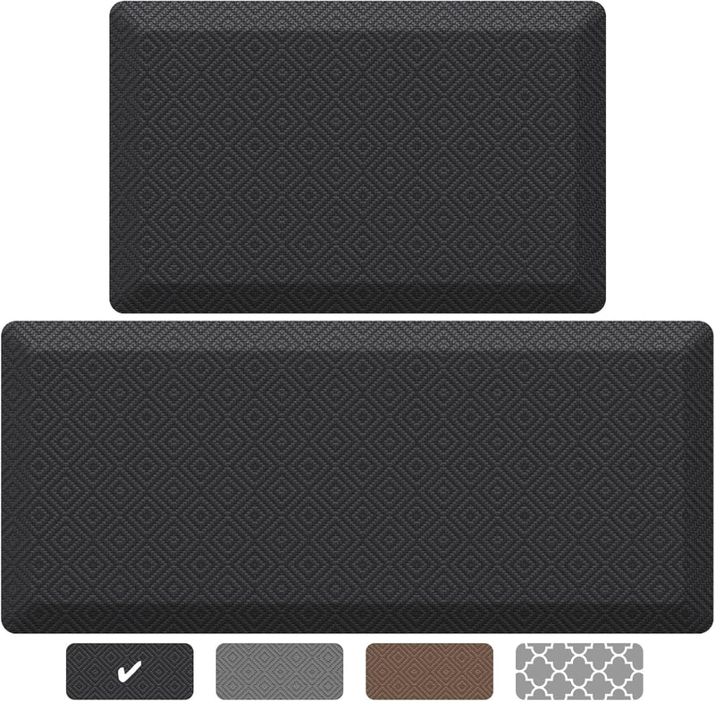 Ophanie | Anti Fatigue Cushioned Mat | 2 Pack | 20"x 32" + 20"x 48"| Black-zoom-