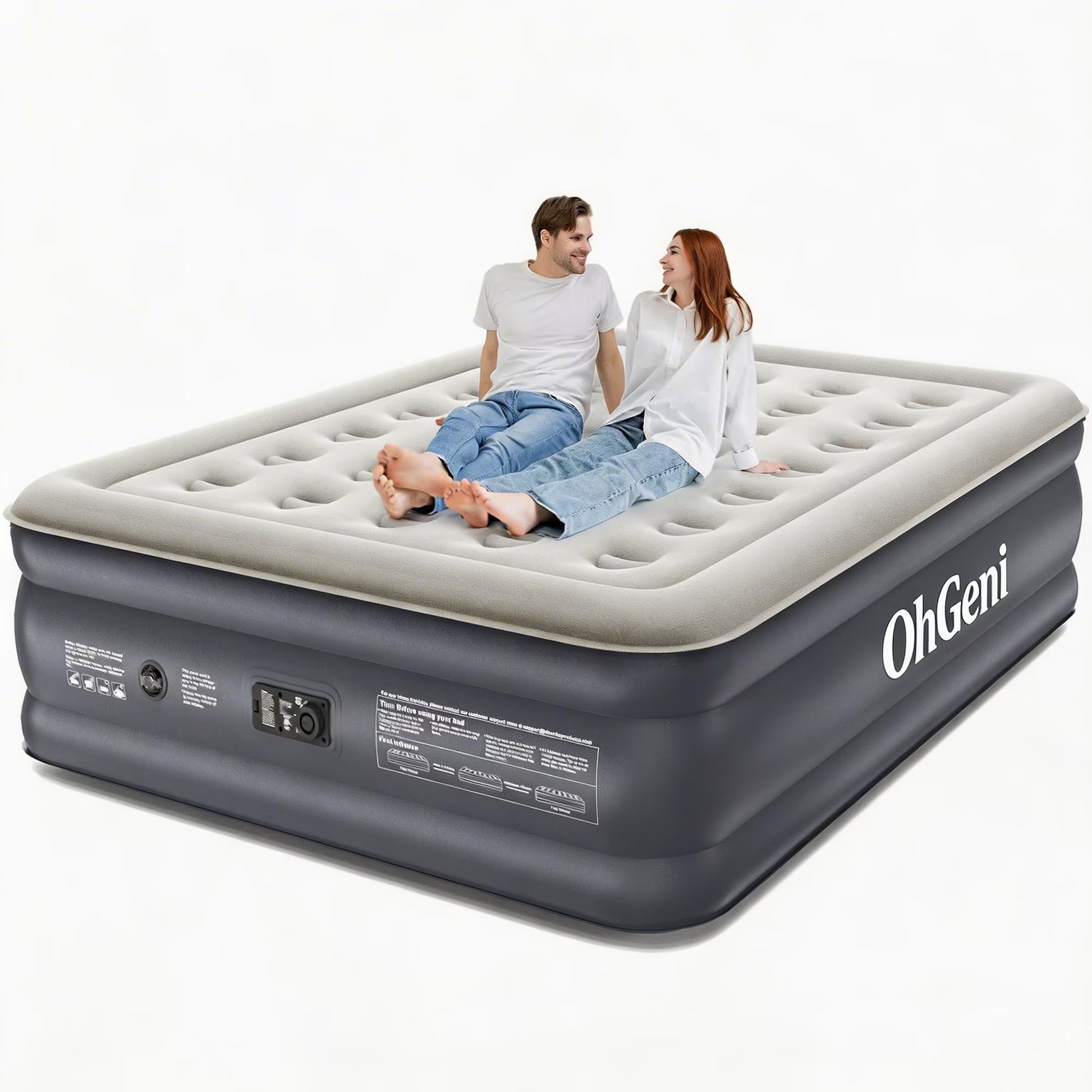 OhGeni Air Mattress Queen with Built-in Pump,18" Comfortable Blow Up Colchones Inflables Mattress for Home,Guests,Foldable,Portable Bed for Adults,Durable Airbed Supports Up to 600 lbs,Black - aborderproducts