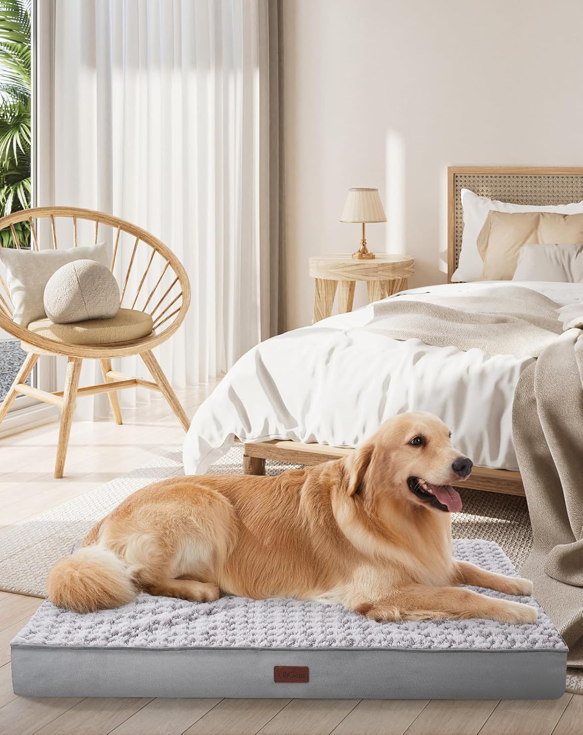 OhGeni | Dog Bed | Houndstooth Fabric | 41 Inches | Gray - aborderproducts