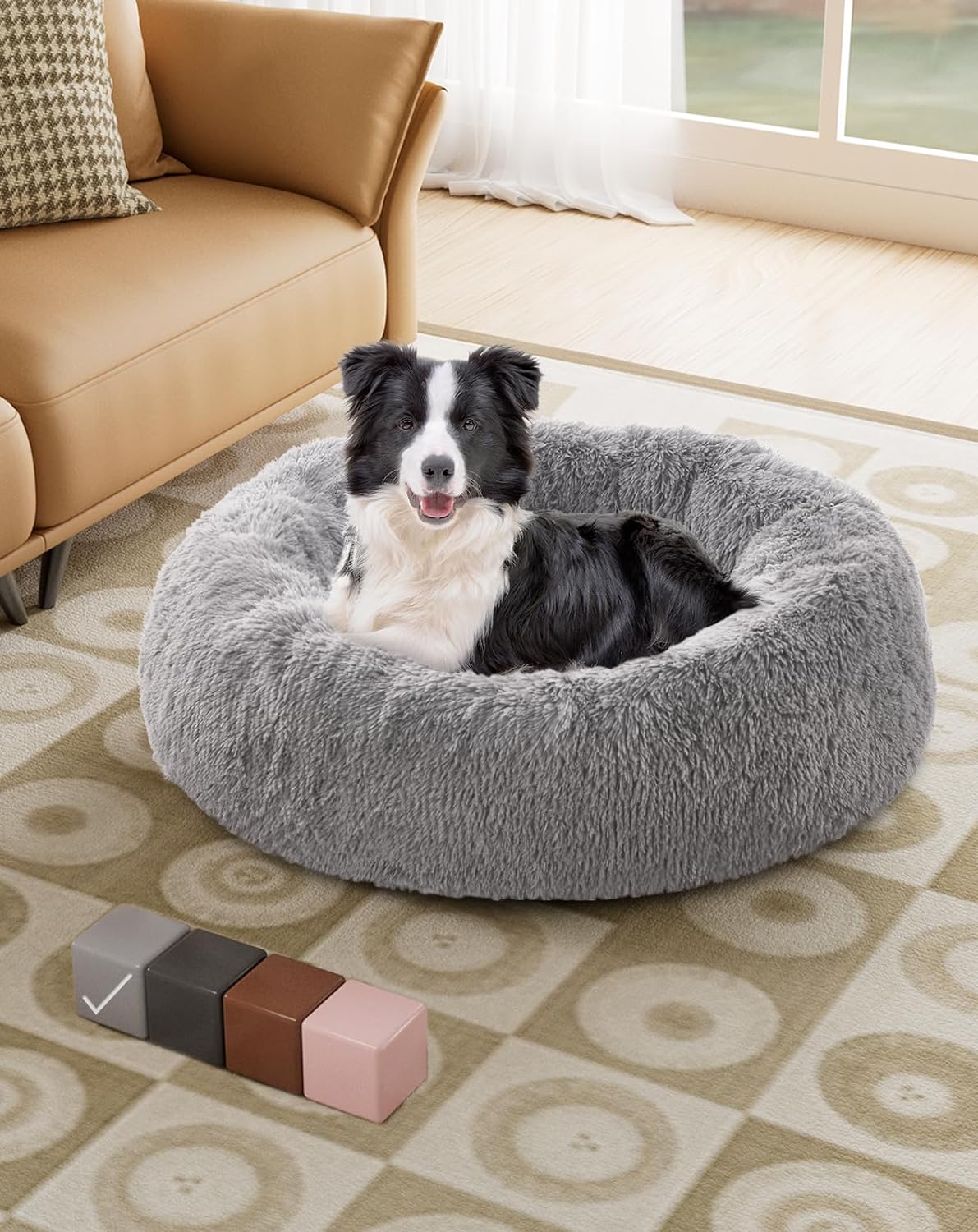 Calming Donut Bed for Dogs and Cats| Large (30 x 30 x 7 Inch)|Light Gray|OhGeni - aborderproducts