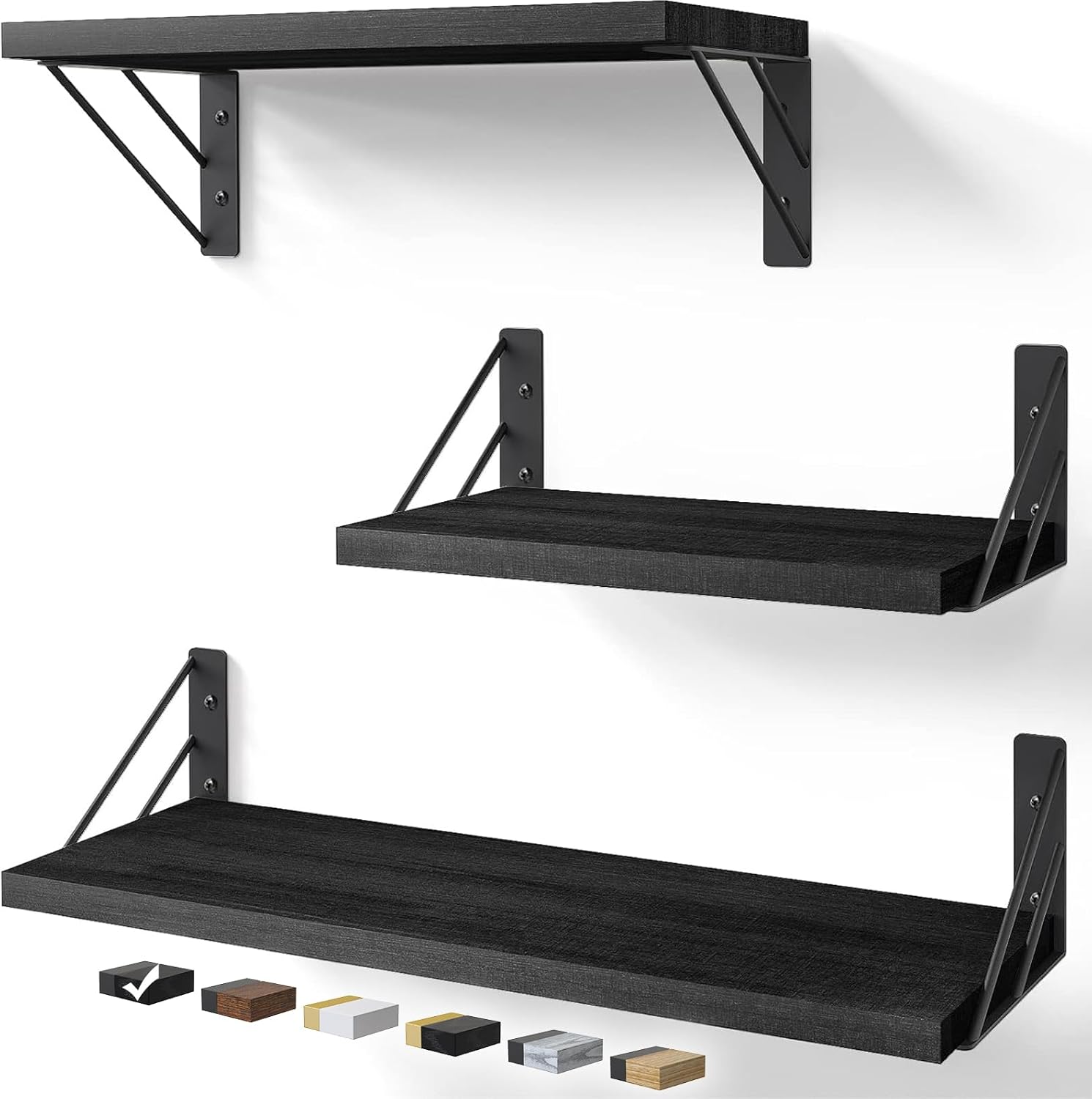 BAYKA | Floating Shelves | Set of 3 | Black - aborderproducts