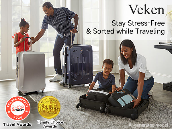Veken 10 Set/8 Set Packing Cubes for Travel Essentials,Anti-Wrinkle Buckled Suitcase Organizer for Shoe & Toiletry Bag,Carry On Luggage Bag for Airplane & College Dorm Room Accessories,Women Men Gifts-zoom-83