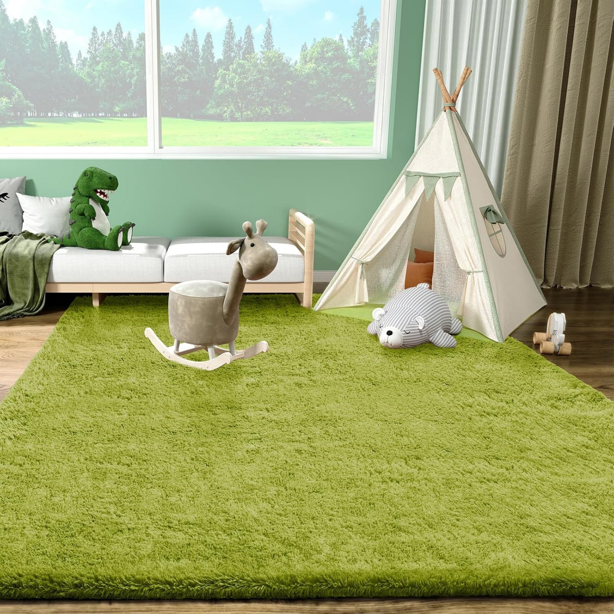 Ophanie 4x6 Green Area Rug Soft Fluffy Shag Bedroom Nursery Rug Grass Style Plush Carpet-zoom-3