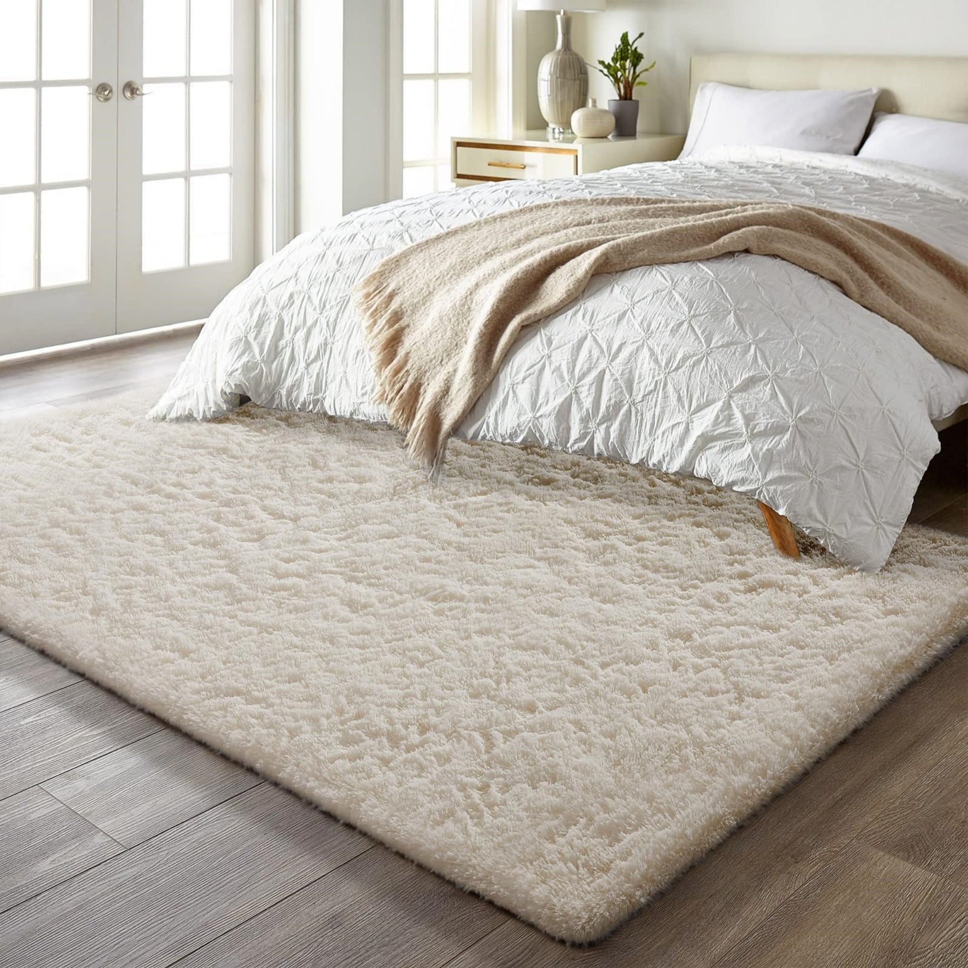 Ophanie 5x7 Area Rug Non Slip Plush Shag Bedroom Living Room Carpet Ivory Soft Fluffy Floor Rug-4