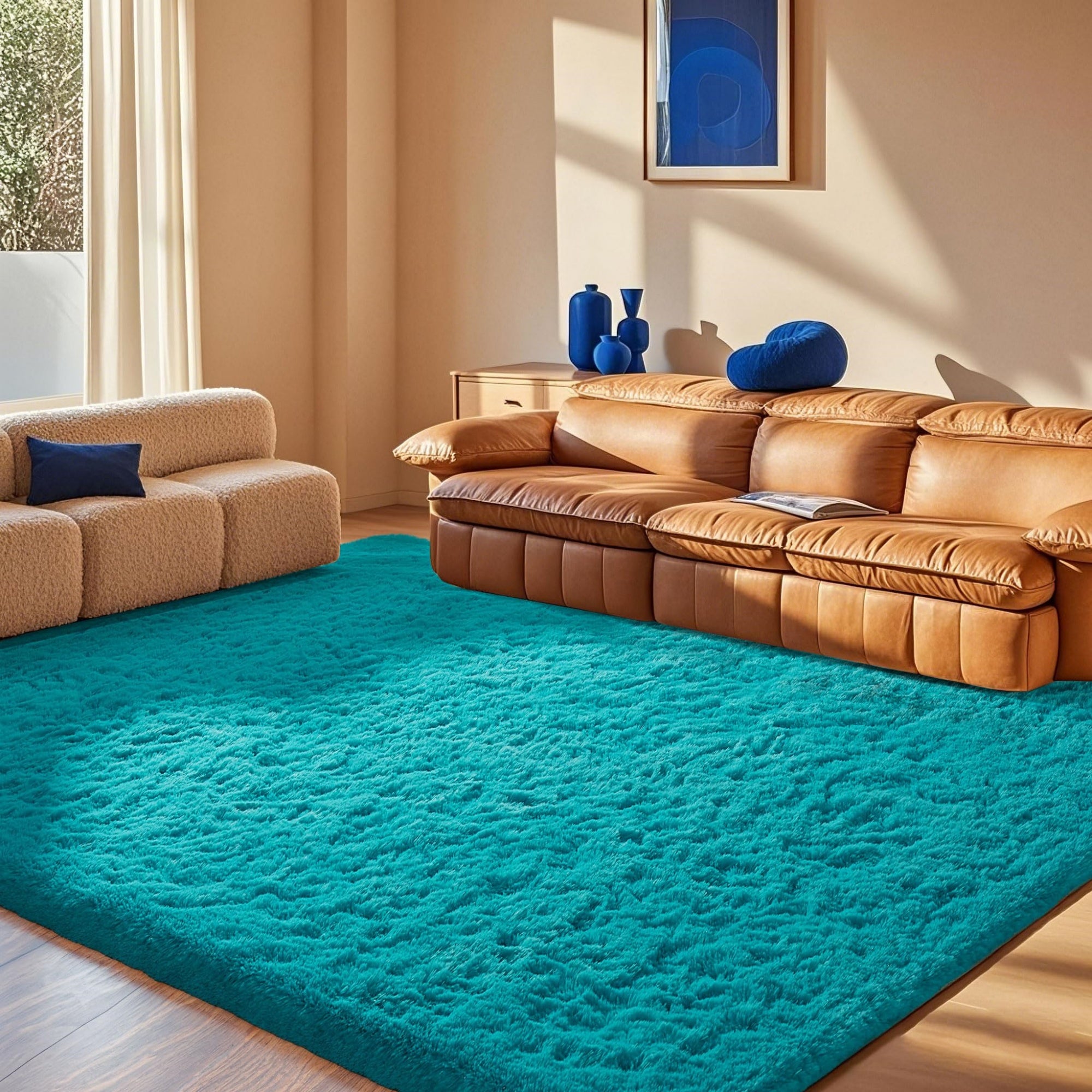 Ophanie 4x6 Area Rug Non Slip Plush Shag Bedroom Living Room Carpet Teal Soft Fluffy Floor Rug-zoom-4