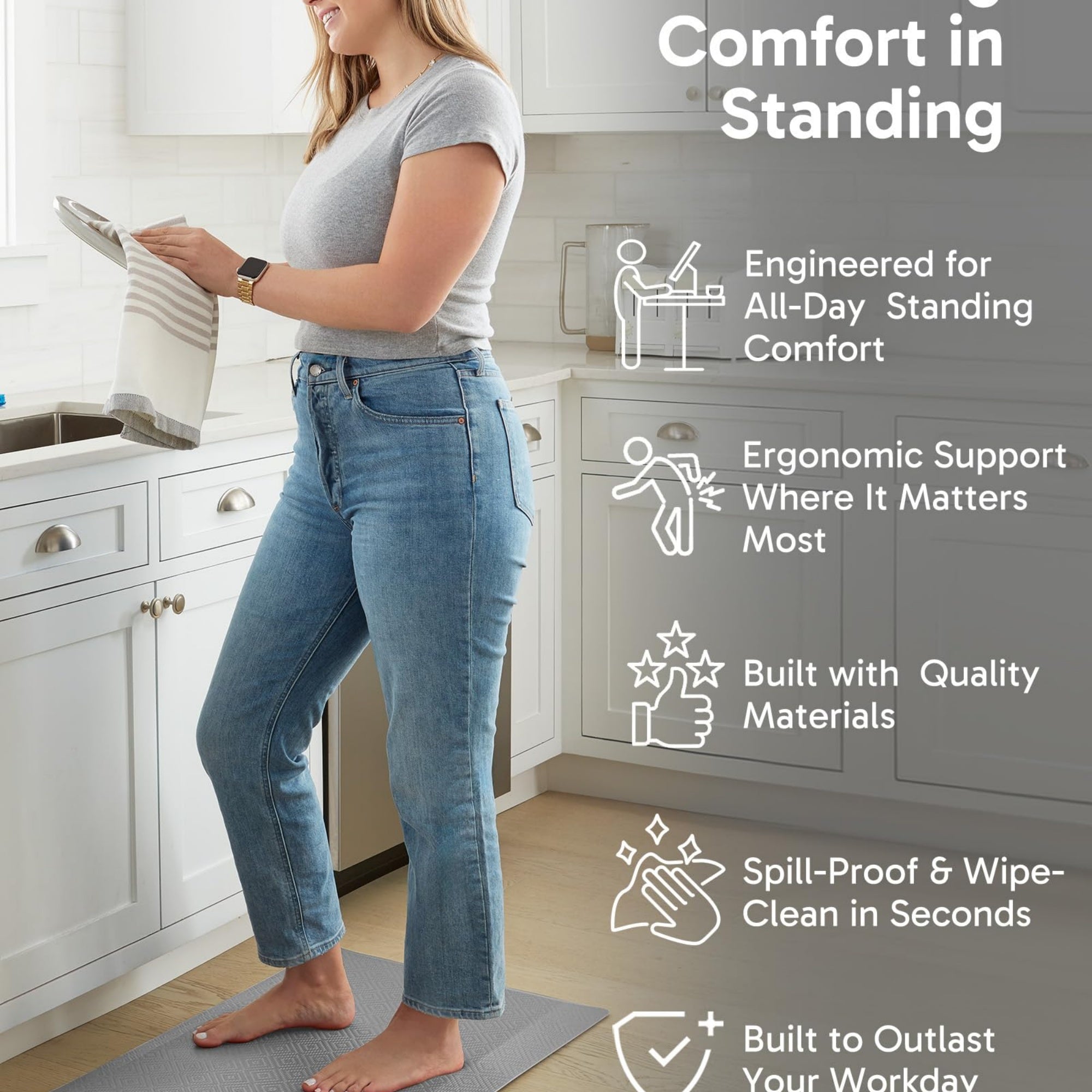 Ophanie 20x32 Kitchen Mat 3/4 Inch Thick Anti Fatigue Cushioned Floor Rug Waterproof Non Slip Standing Mat Grey-zoom-3
