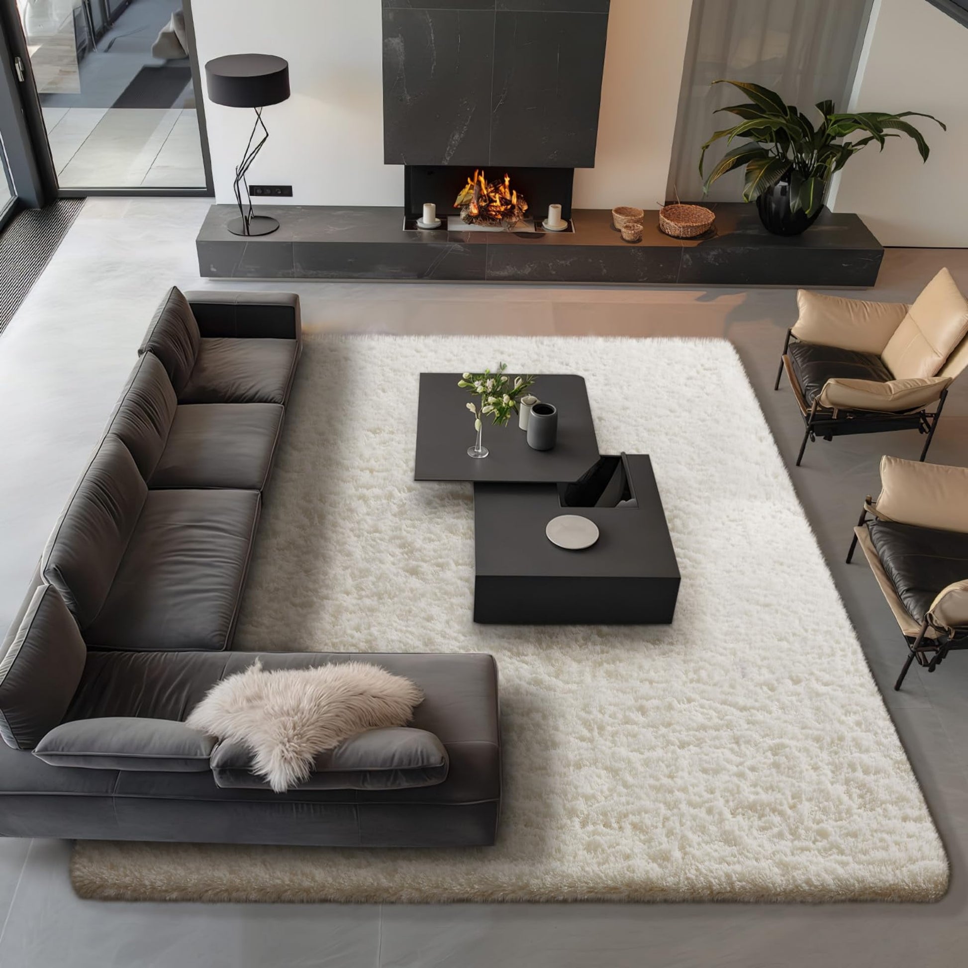 Ophanie 9x12 Area Rug Non Slip Plush Shag Bedroom Living Room Carpet Ivory Soft Fluffy Floor Rug-5