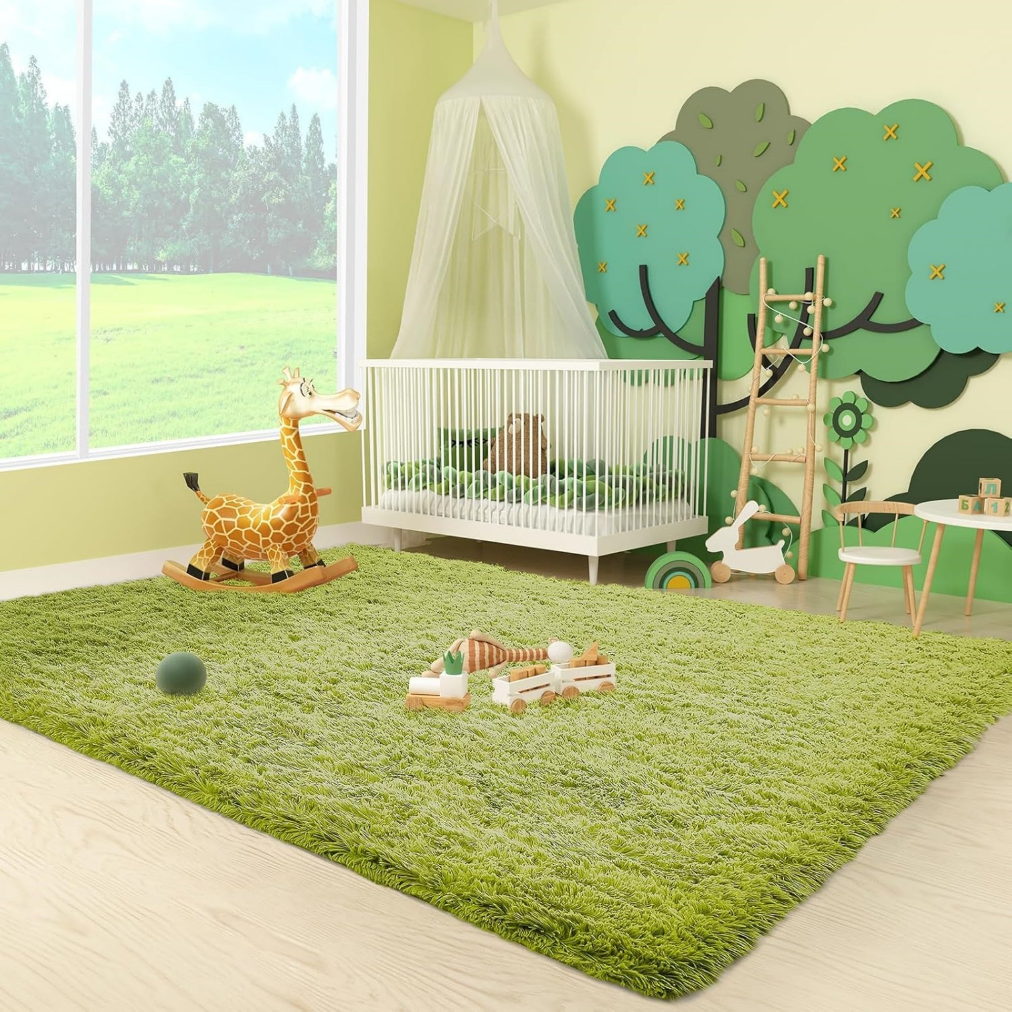 Ophanie 4x6 Green Area Rug Soft Fluffy Shag Bedroom Nursery Rug Grass Style Plush Carpet