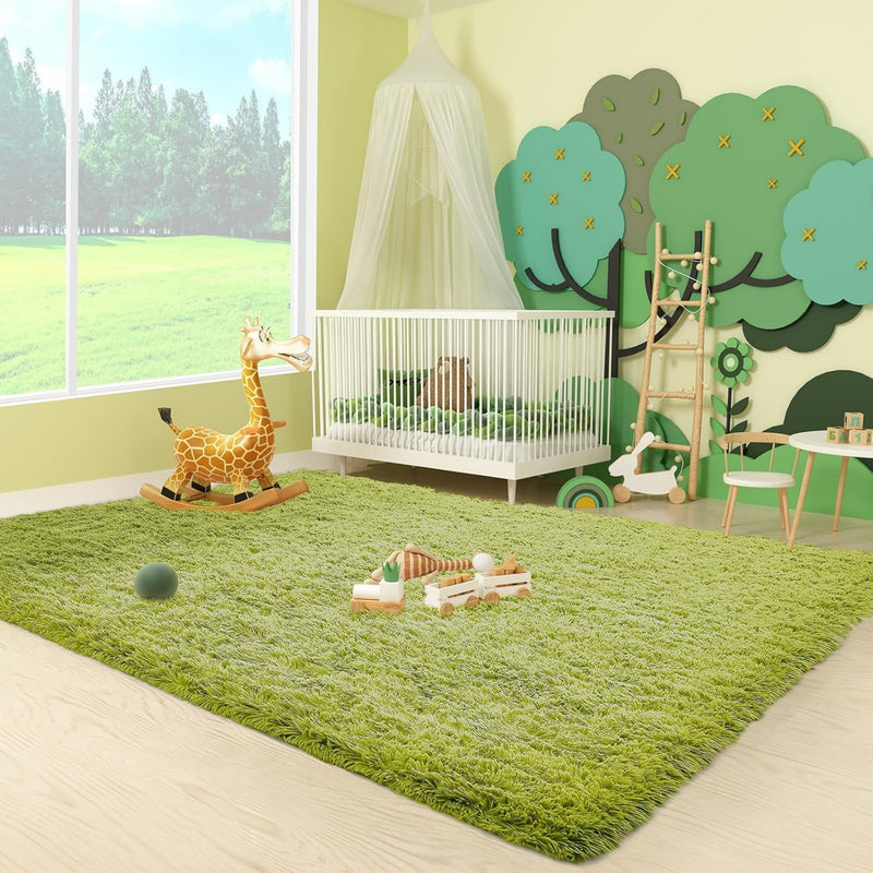Ophanie 4x6 Green Area Rug Soft Fluffy Shag Bedroom Nursery Rug Grass Style Plush Carpet-zoom-