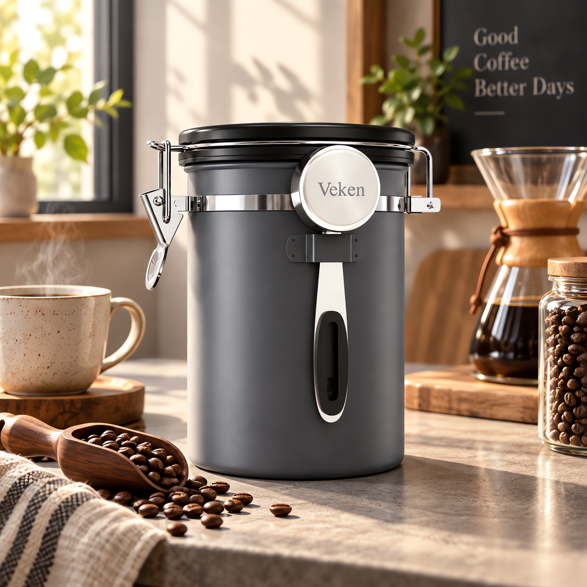 Veken Coffee Canister,Large Airtight Stainless Steel Container-18