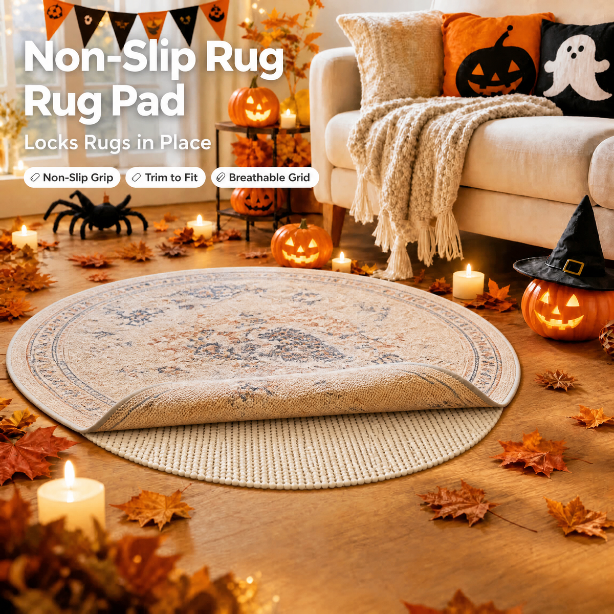 Veken Non-Slip Rug Pad Gripper for Hardwood Floors, Open Grid Area Rug Pad, Thick Anti Skid Rug Mat for Tile Floors-zoom-2