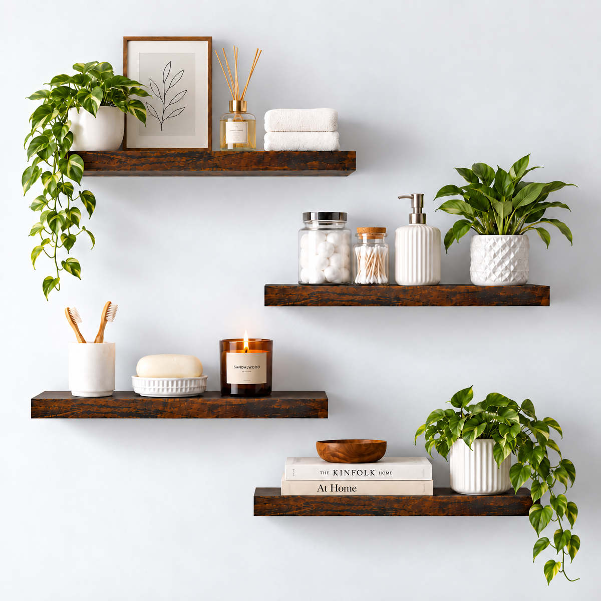 BAYKA Floating Shelves Set of 4, Wall Mounted Wood Storage Shelves with Invisible Brackets for Bedroom, Bathroom & Kitchen-11