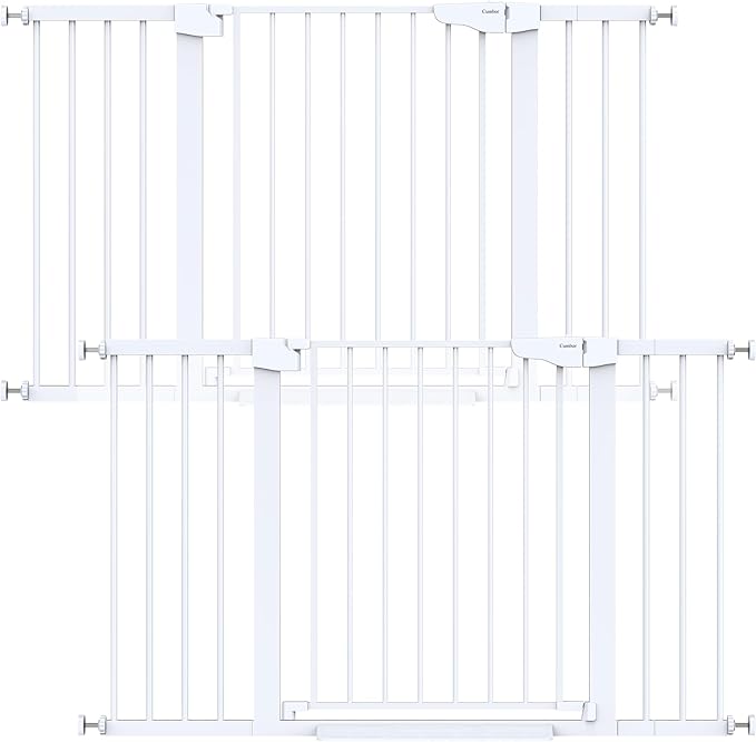 Cumbor 2 Pack 29.7"-51.5" Extra Wide Baby Gate for Stairs, Easy Wall Through Dog Gates for Doorways, Pressure Mounted Pet Gate Indoor, Safety Auto-Close Child Gate for Kids with 4 Wall Cups, White - aborderproducts