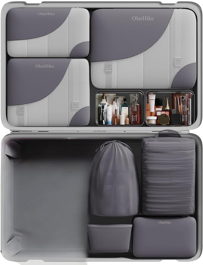 11 Set / 9 Set Packing Cubes for Travel,Gifts for Women Mom Kids,TSA Approved Bags for Makeup,Cosmetic,Toiletry,Organizers for Suitcase Carry On,Cruise Essentials Airplane Accessories,Gray