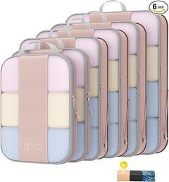 6 Set Compression Packing Cubes for Travel Essentials,Compressible Expandable Packing Cubes for Suitcase,OlarHike Luggage Organizer Bags,Handy Helper for Organizing Clothes(Beige) - aborderproducts