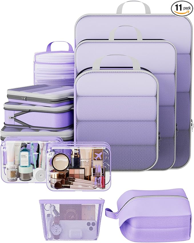 Veken 11 Set Compression Packing Cubes(Light Purple) - aborderproducts