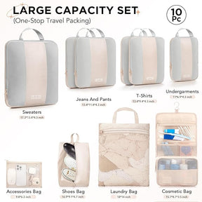 OlarHike | Compression Packing Cubes | 10 Sets | Beige