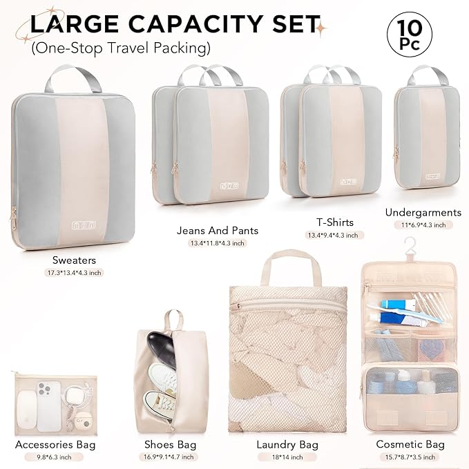 OlarHike | Compression Packing Cubes | 10 Sets | Beige