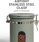 Veken Coffee Canister with Window, Airtight Stainless Steel Kitchen Food Storage Container with Lids, Date Tracker and Scoop for Grounds Coffee, Beans, Tea, Flour, Cereal, Sugar Jars, 22OZ, Green