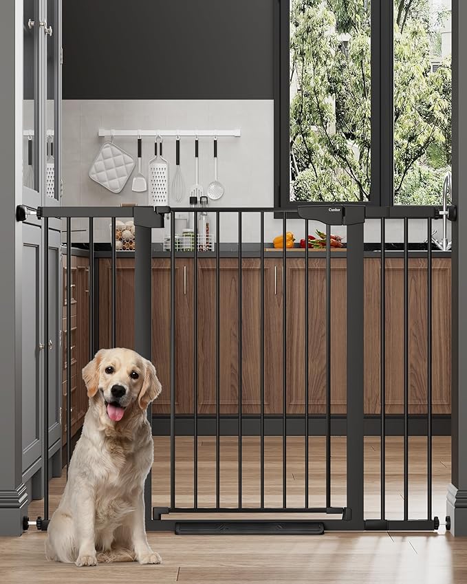 Cumbor 36" Extra Tall 29.7"-51.5" Baby Gate for Stairs, Easy Wall Through Dog Gates for Doorways Extra Wide, Pressure Mounted Tall Pet Gate Indoor, Safety Auto-Close Child Gate for Kids, Black - aborderproducts