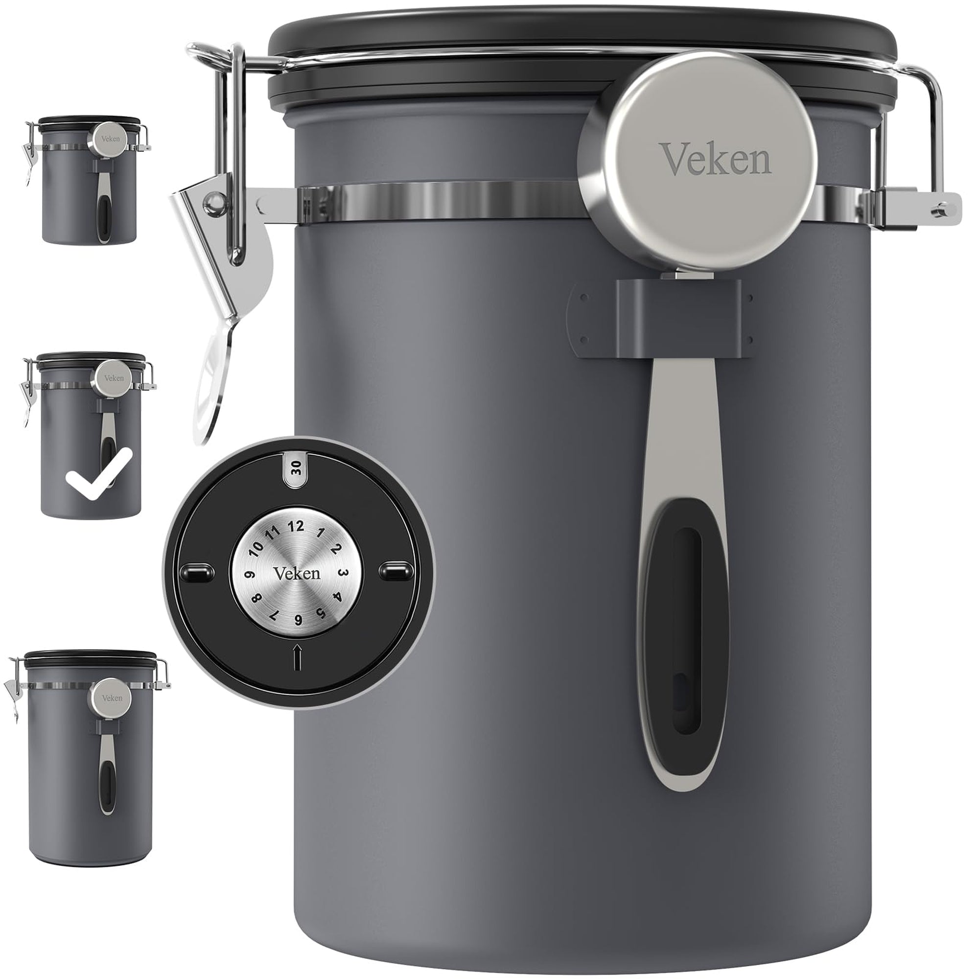 Veken Airtight Stainless Steel Coffee Canister – Food Storage Container with Date Tracker, Scoop-zoom-3