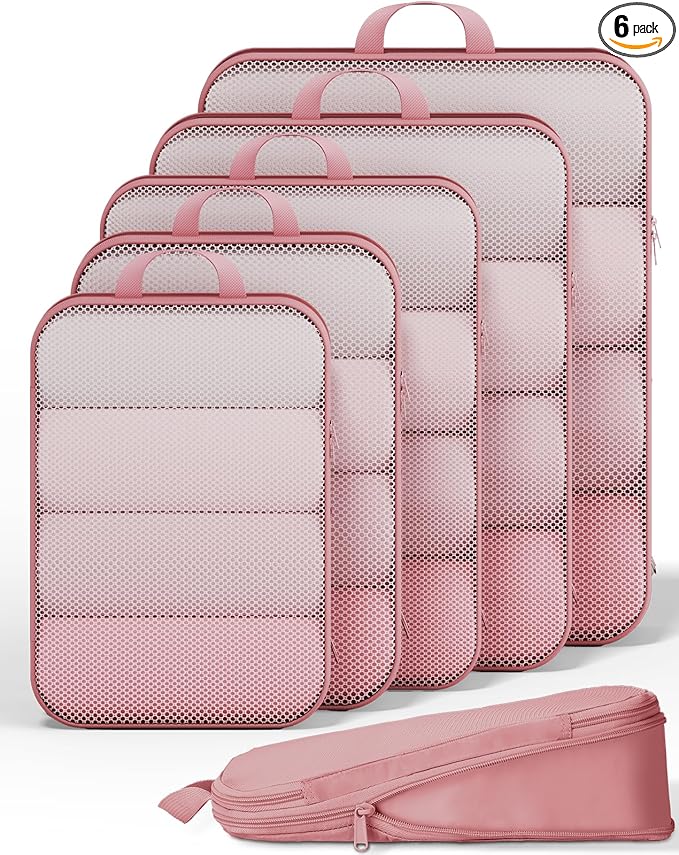 Veken 6 Set Compression Packing Cubes(Pink) - aborderproducts