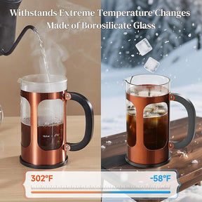 Veken French Press Coffee Maker 34oz 1 L, Heat Resistant Thickened Borosilicate Glass, No Plastic Touching Cafe, Stainless Steel Brewer, Cold Brew Cafetera Teapot for Kitchen Travel Camping, Copper - aborderproducts
