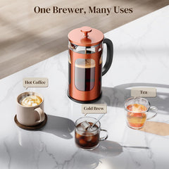 Veken French Press Coffee Maker 34oz 1 L, Heat Resistant Thickened Borosilicate Glass, No Plastic Touching Cafe, Stainless Steel Brewer, Cold Brew Cafetera Teapot for Kitchen Travel Camping, Copper - aborderproducts