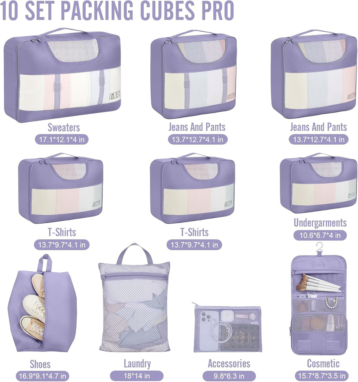 Veken | 10 Set | Packing Cube | Early Purple Gray - aborderproducts