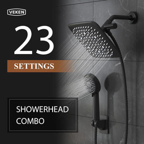 Veken | Shower Head | 9 Inch | Combo | Wide Square| Black