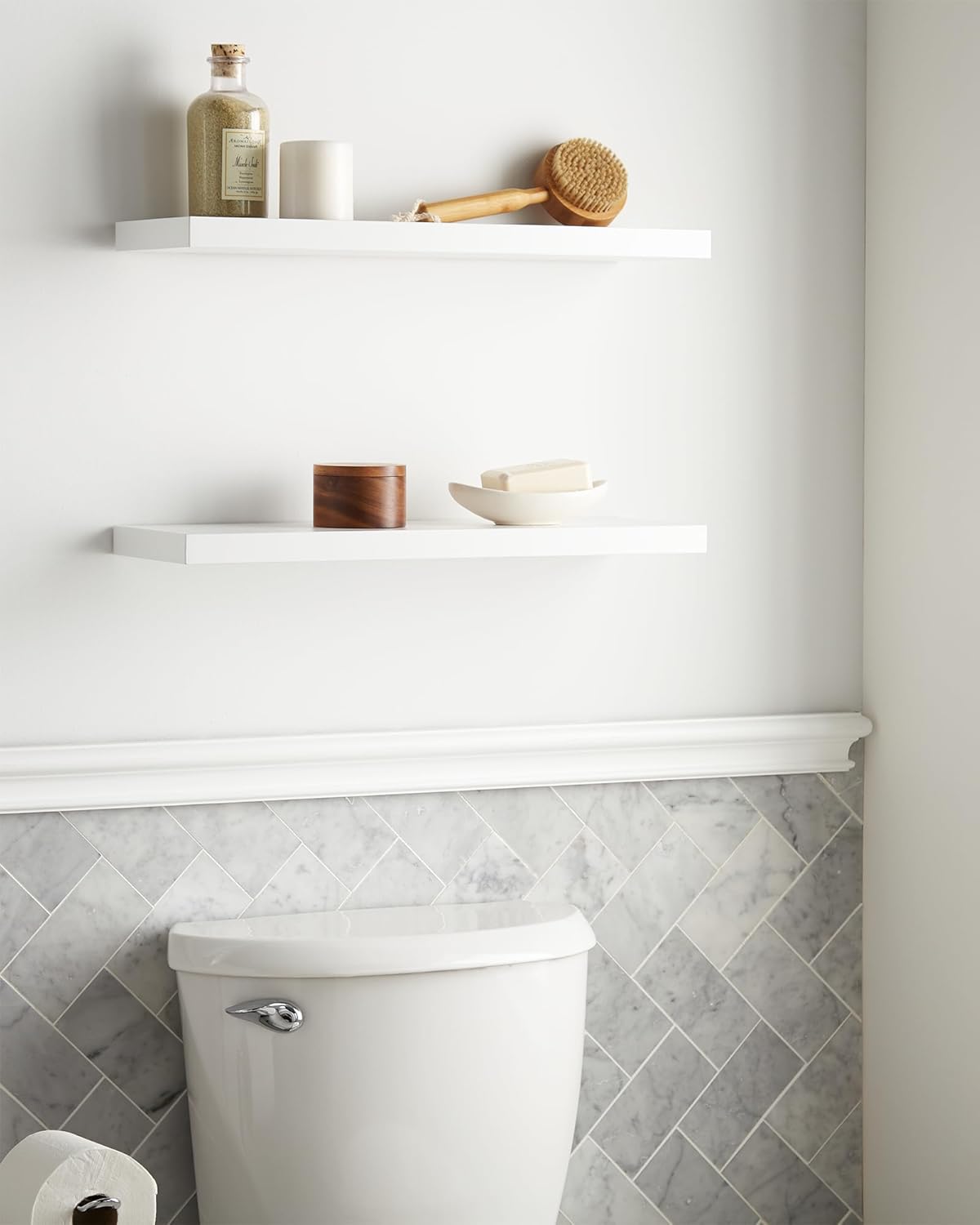 BAYKA Floating Shelves, Wall Mounted Rustic Wood Shelves | 2pcs | 22.5in | White - aborderproducts