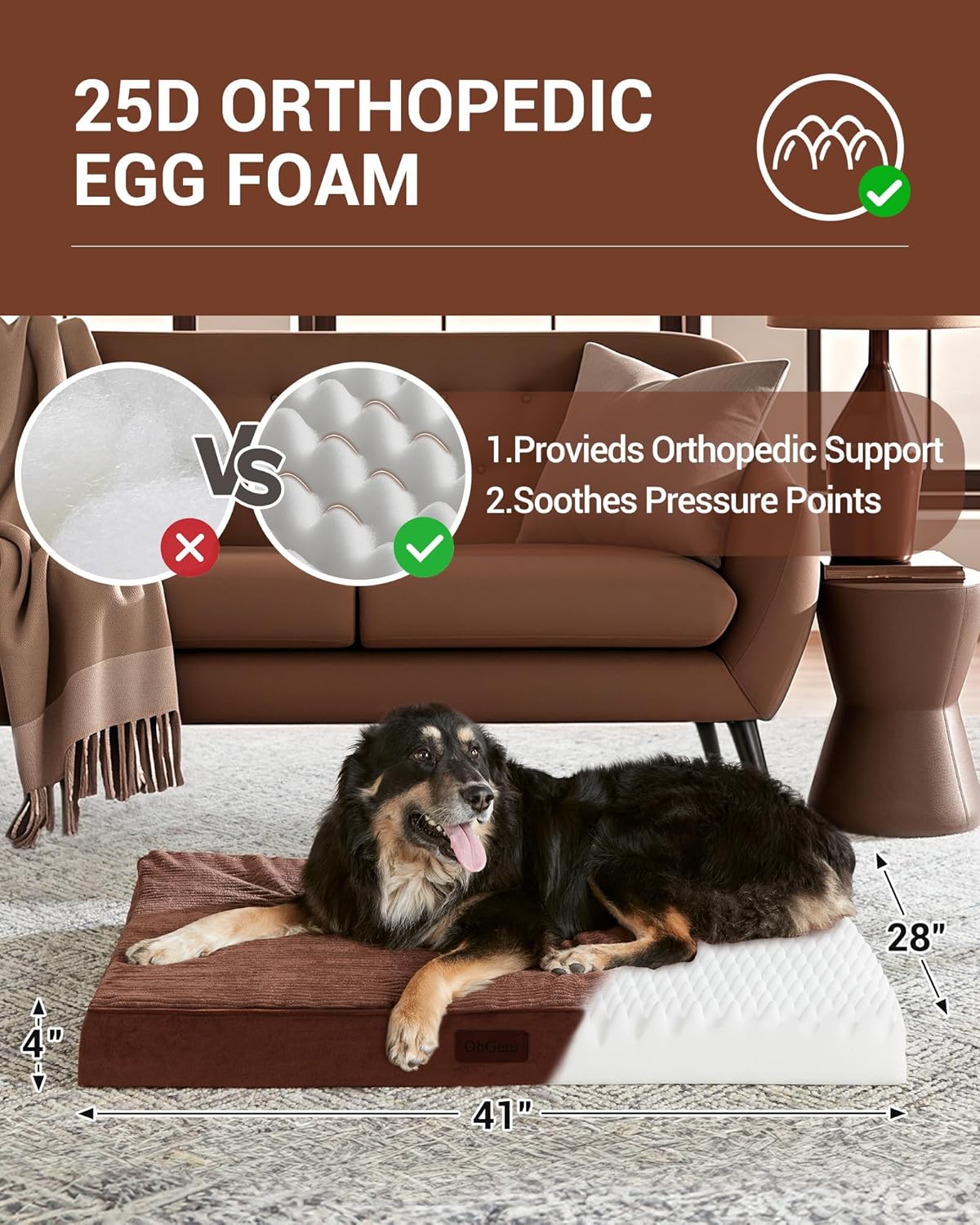 OhGeni | Dog Bed | 41 Inch | Brown - aborderproducts
