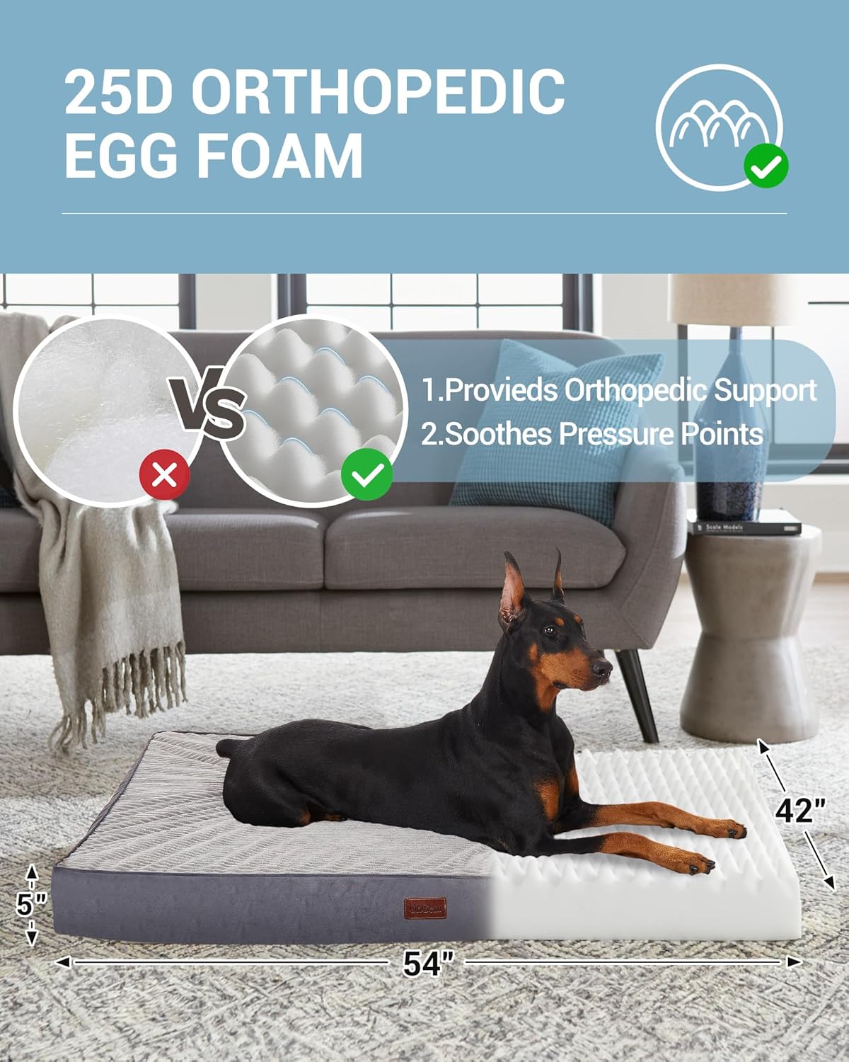 OhGeni | Dog Bed | 54 Inch | Gray - aborderproducts