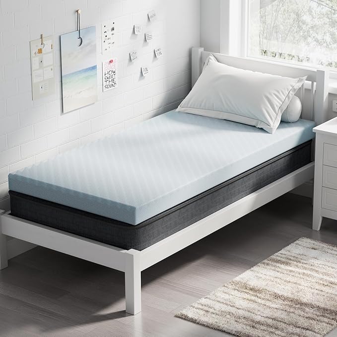 OhGeni 3 Inch Twin XL Memory Foam Mattress Topper Pad with Cover, Egg Crate Foam with Anti-Slip Base, Enhanced with Cooling Gel，Removable & Washable，College Dorm Room Essential - aborderproducts
