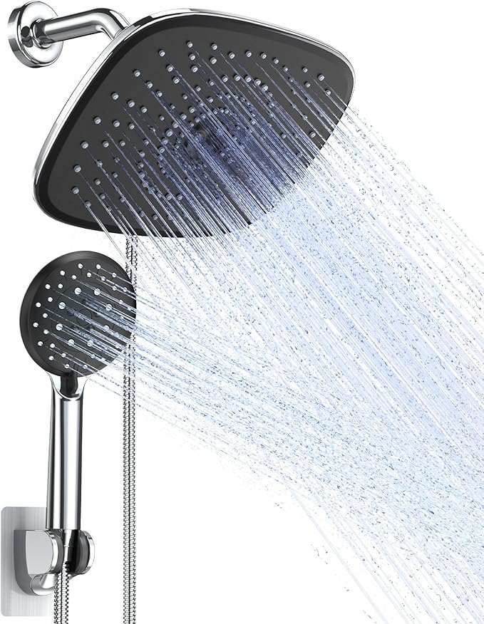Veken 10 Inch Shower Head with Handheld, 2.5GPM High Pressure Showerhead Combo with 5 Handheld Water Spray Modes, Dual Shower Heads, Chrome - aborderproducts