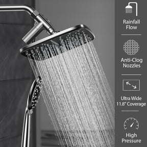 Veken | Rain Shower Head Combo | 11.8 Inch |  Rectangle | Chrome