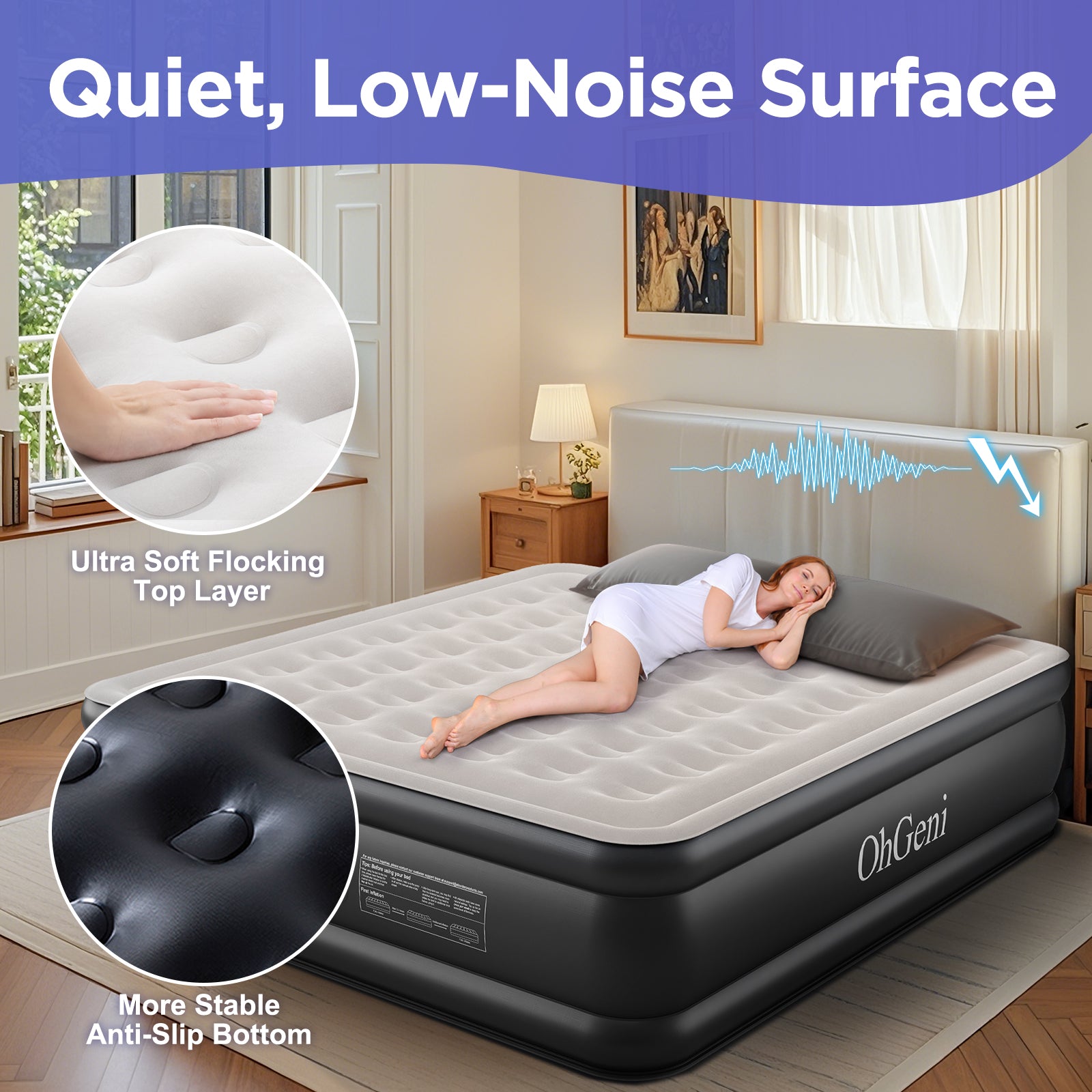 OhGeni | Air Mattress |  King Size | 18''  | Black - aborderproducts