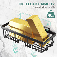 Veken | 6 Pack Stainless Steel Shower Caddy| Black | No Drilling &amp; Rustproof, Waterproof Adhesive Shelves Rack with Soap Holder, Large Capacity Bathroom Organizers and Storage, Wall-Mounted Kitchen Decor - aborderproducts