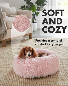 Calming Donut Bed for Dogs and Cats| Small (20 x 20 x 6.5 Inch)|Pink|OhGeni - aborderproducts