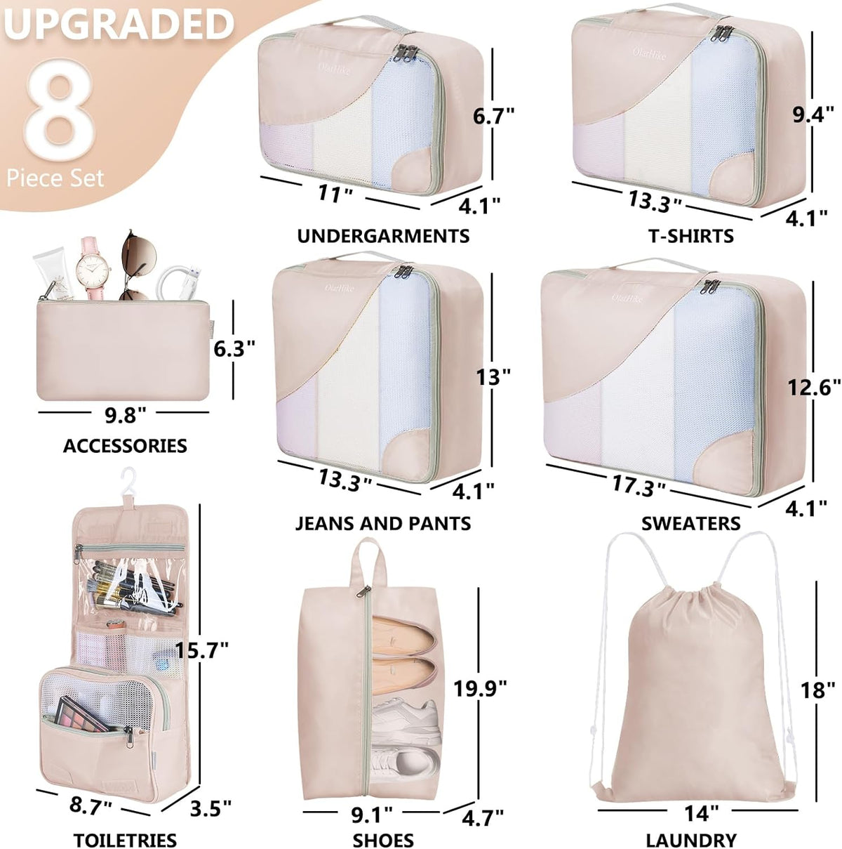 OlarHike | Packing Cubes | 8 Set | Cream