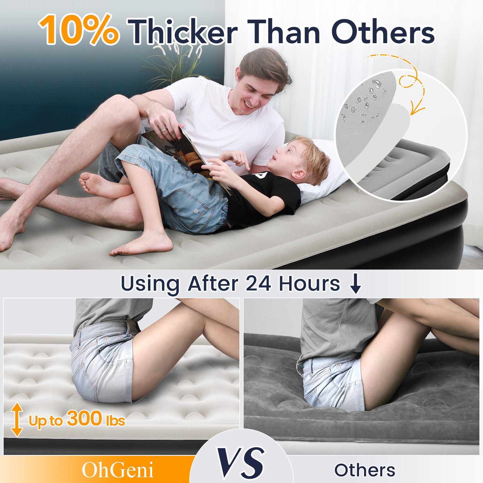 OhGeni | Air Mattress | Twin | 18 Raised  | Black - aborderproducts