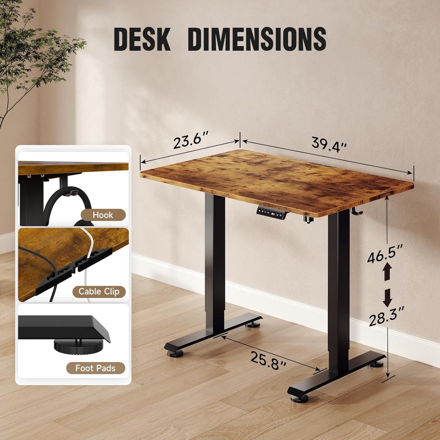Veken | Electric Standing Desk | 39.4 Inch | Brown - aborderproducts